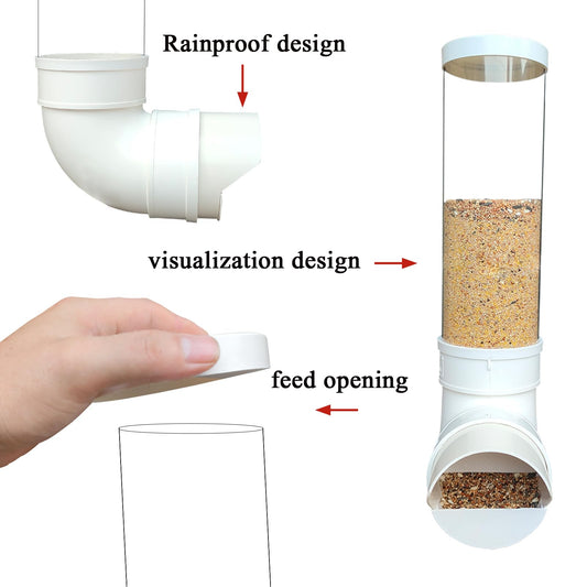 PVC Chicken Feeder,Outdoor Automatic Chicken Feeder,Chicken feeders no Waste,Wall Mount Weatherproof Chicken Gravity Feeder (Transparent)
