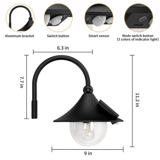 Aqonsie Solar Barn Light Outdoor with 3 Lighting Modes & Motion Sensing, Wall Mount Vintage Light, Waterproof Wall Light for Barn, Shed, Chicken coop, Porch, Patio