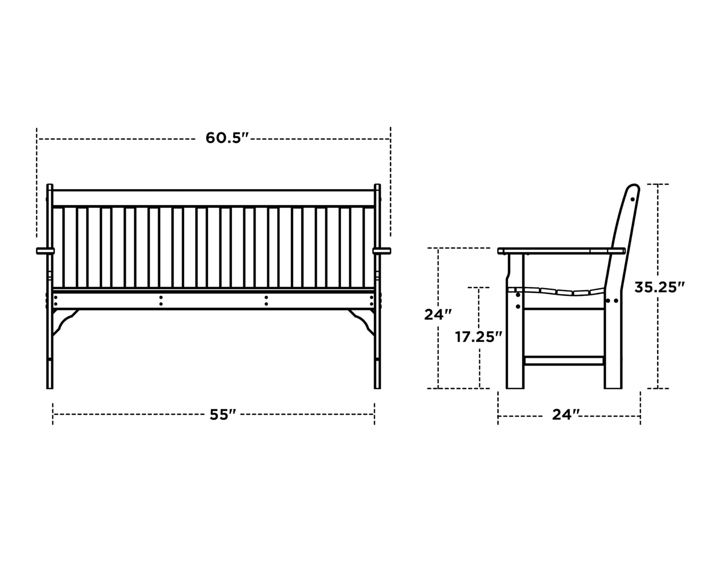 POLYWOOD Vineyard 60" Outdoor Patio Bench, White
