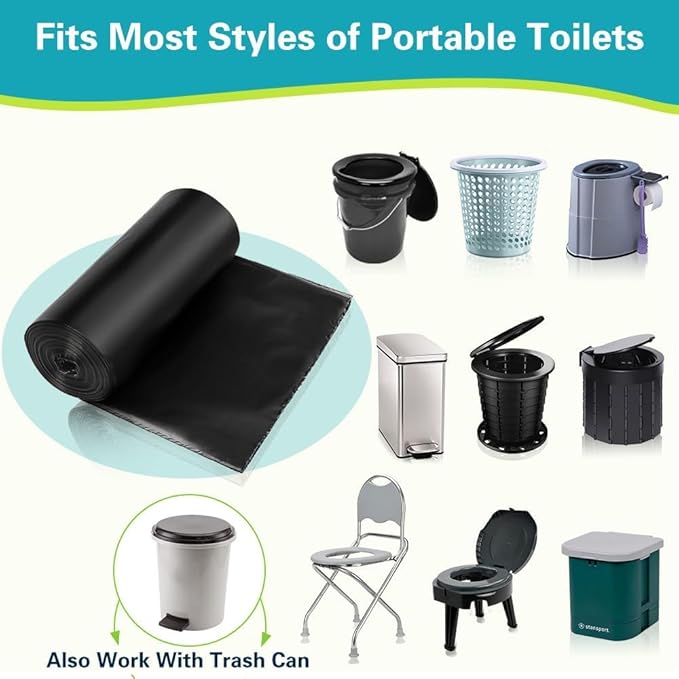 Portable Toilet Bags, Camping Toilet Bags, Biodegradable Toilet Bags with Drawstring & Lemon Scent, Compostable Bags for 5-8 Gallon Bucket Toilet Seat for Outdoor Camping Car Travel (25 pack)
