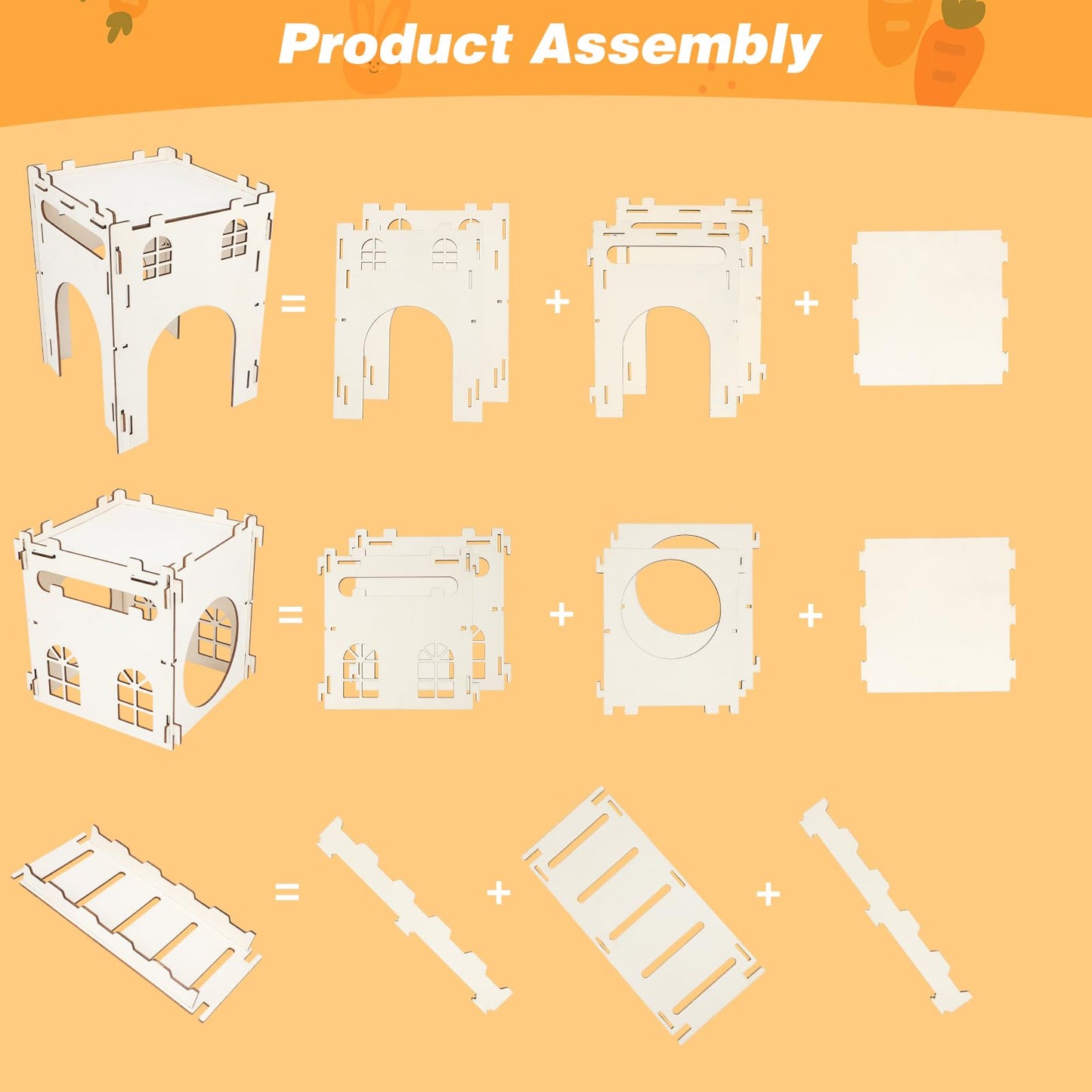 Rypet Large Wooden Rabbit Castle Bunny House, Sturdy Wood Bunny Castle with Stair, Detachable Rabbit Hideaway Breathable Small Animal Indoor Playhouse for Rabbits Hamster Guinea Pig Chinchilla Ferret