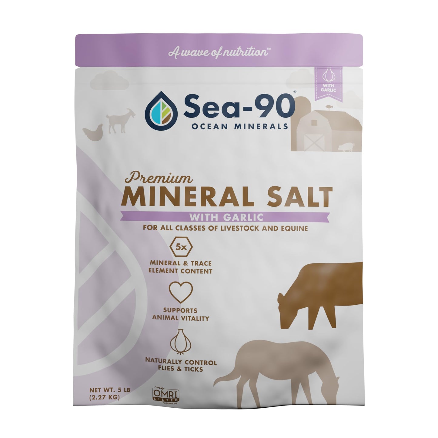 Sea-90 Premium Mineral Salt with Garlic, 5 lb. Bag