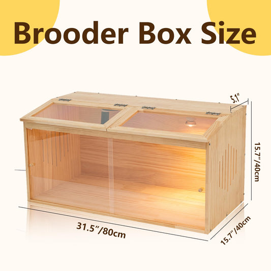 Large Wooden Chicken Brooder Box with Bulb Set and Thermometer - Brooder Box for Chicks Indoor Accommodates Up to 12 Chicks - Ideal for Chickens, Ducks, Quails, Hamsters, and Lizards（32x16x16 Inches）