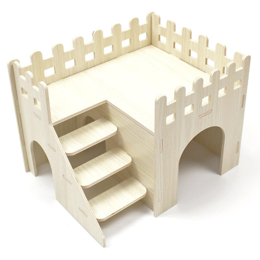 Amonk Hamster Hideout 10x8x7 inch Large Size Wooden House Wood Hut Habitats Decor with Climbing Ladder for Bunny, Chinchillas, Dwarf Rabbits, and Other Small Pet Animals