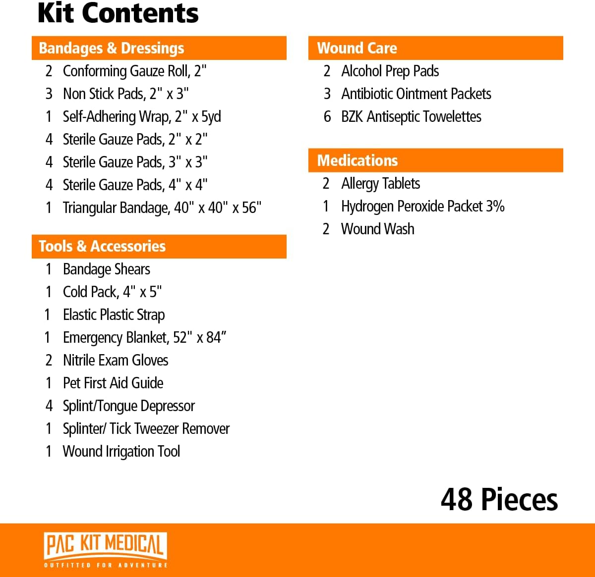 Pac-Kit Pet First Aid Kit for Dogs, Cats, and Other Animals in Soft-Sided Organized Zipper Case, 48 Pieces