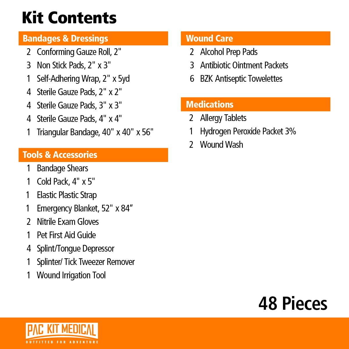 Pac-Kit Pet First Aid Kit for Dogs, Cats, and Other Animals in Soft-Sided Organized Zipper Case, 48 Pieces