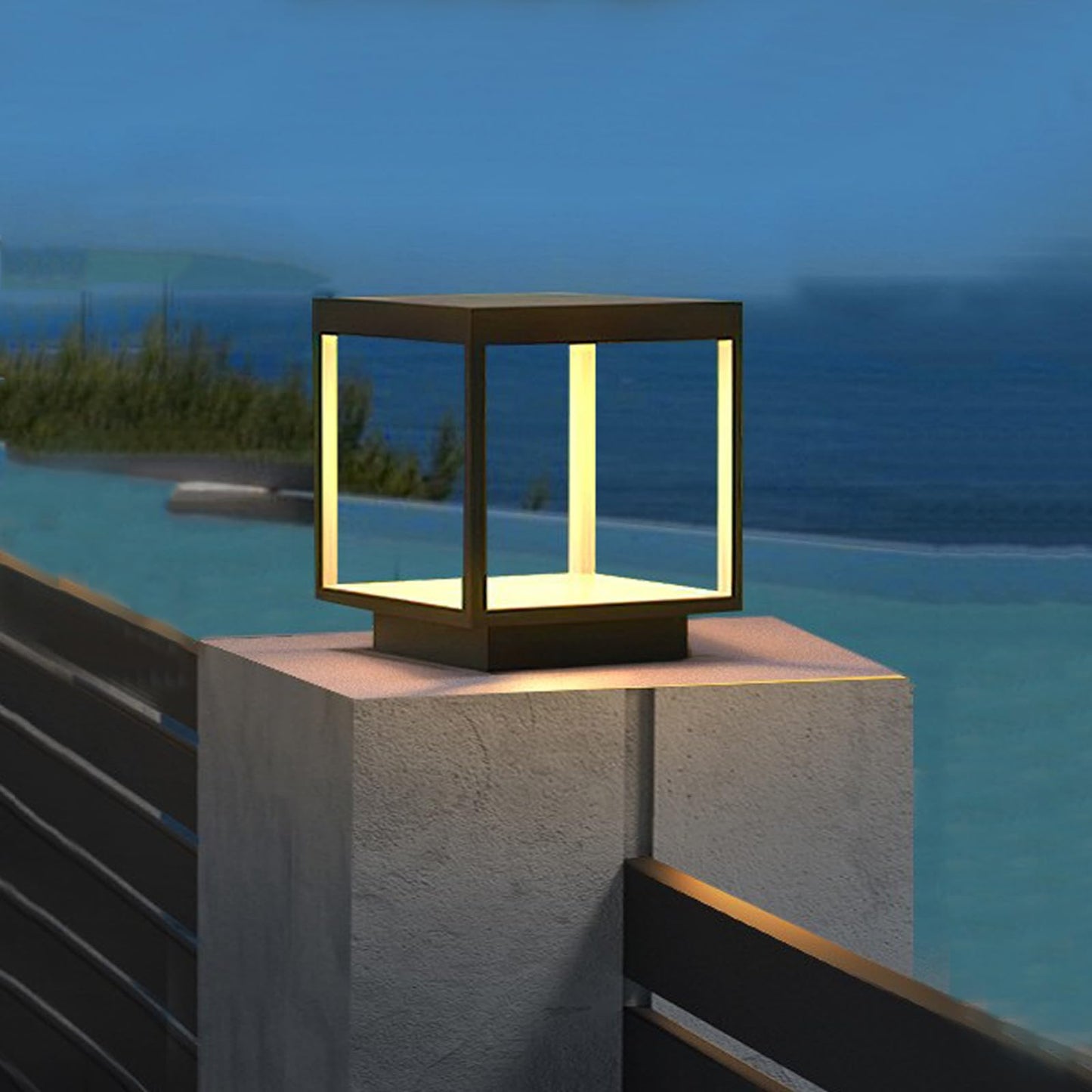 JHOTEC Solar Outdoor Post Lights,110V & 12V Voltage Can be Used Wired Lantern Column Lamp with E26 Base,Outdoor Column Lights,IP54 Waterproof,LED Post lamp,Deck Lights (Wiring, 16X16IN), Black