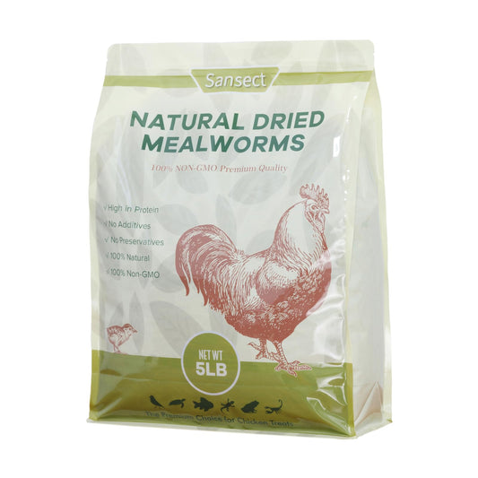 SANSECT 5LB Dried Mealworms, 100% Natural Non-GMO Dried Mealworms for Chickens, High Protein Chicken Feed Meal Worms for Chickens, Ducks, Turtles and Reptiles