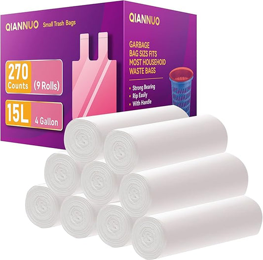 Trash Bags 270 Counts 4 Gallon Handle Garbage Can liners for Bathroom, Bedroom, Office, Car, Home Waste Bin Bags