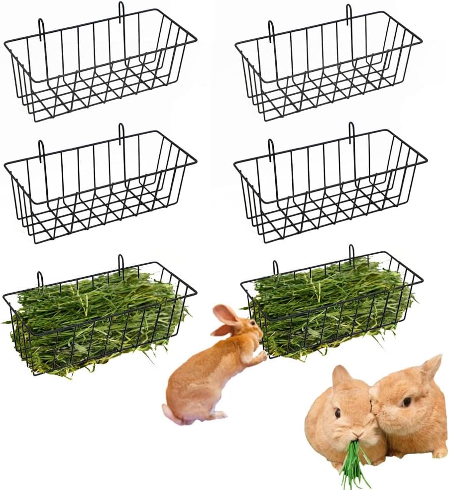 Wanaooya 6 Pcs Rabbit Hay Feeder,Metal Rabbit Hay Rack with Hooks,Heavy Duty Bunny Hay Feeder Rack for Rabbits,Guinea,Chinchilla,Small Animal Cage Accessories