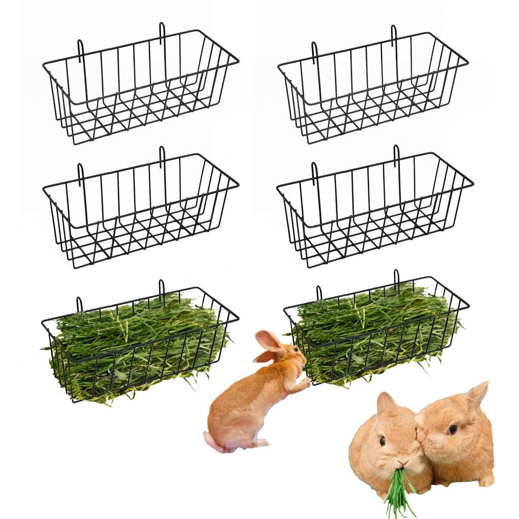 Wanaooya 6 Pcs Rabbit Hay Feeder,Metal Rabbit Hay Rack with Hooks,Heavy Duty Bunny Hay Feeder Rack for Rabbits,Guinea,Chinchilla,Small Animal Cage Accessories