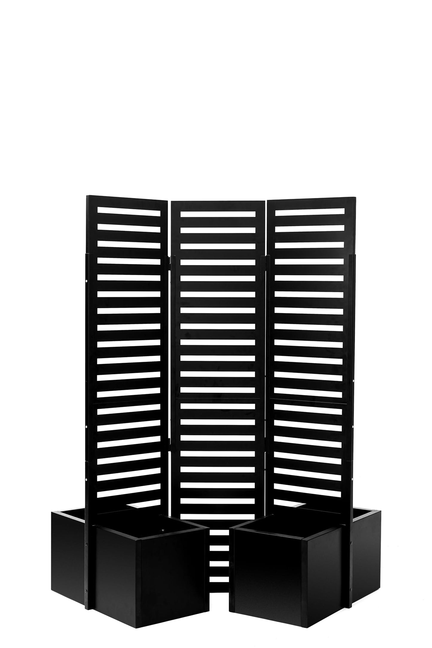 Privacy Screen with Planter Box Metal Garden Fence Panel,3-Panel Freestanding Outdoor Room Divider with 4 Self-Draining Raised Garden Beds for Patio, Deck, Yard