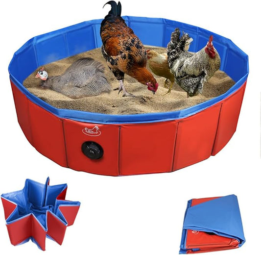 Chicken Dust Bath Tub, Foldable 33" Chicken Bath Dust PVC Pet Sand Bath Pool for Chickens, Ducks, Cats, Dogs, Quails for Farms, Chicken Coops Lime (Red)