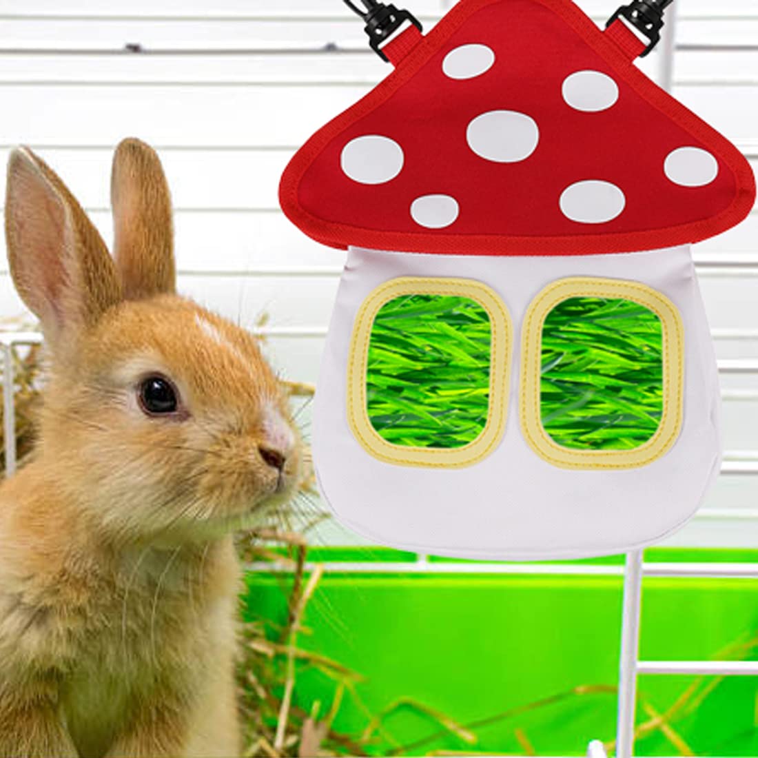 TANOMA Bunny Hay Feeder, Hanging Rabbit Hay Feeder Bag for Bunnies Guinea Pigs Chinchillas Hamster