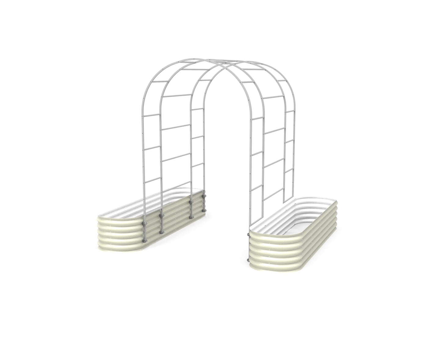 17" Tall 9 in 1 Raised Garden Bed Twin Pack and 6.0' Long Arched Trellis, Pearl White