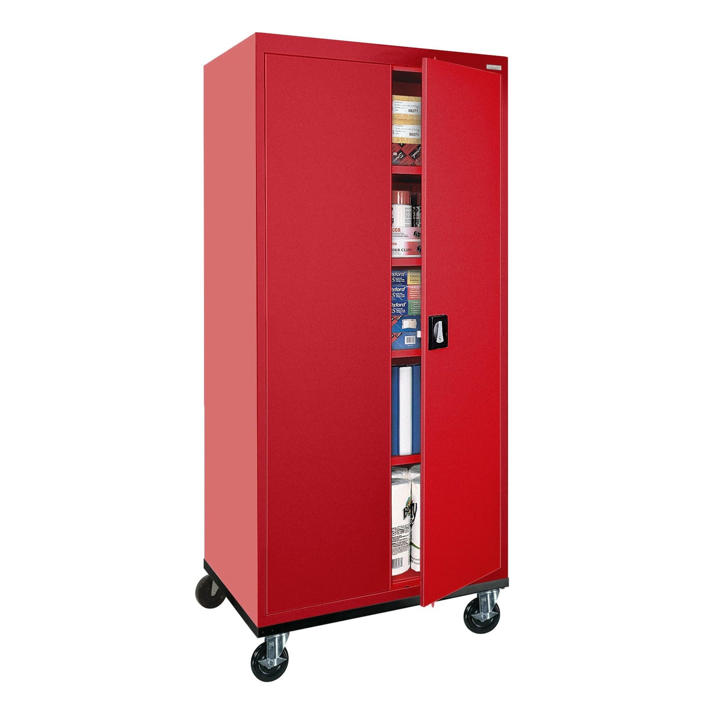 Sandusky Lee TA4R362472-01 Transport Series Mobile Storage Cabinet with Wheels, Adjustable Shelves, 230lb Capacity, 24" Depth x 36" Width x 78" Height, Red