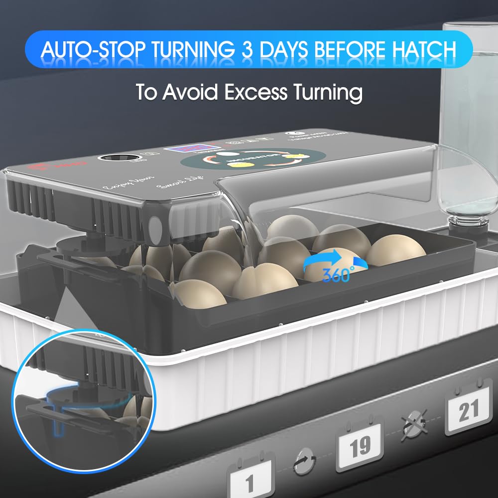 12 Automatic Egg Incubators for Hatching Eggs Whith Smart Temperature Control, Auto Turner, LED Candling for Chicken, Duck, Quail Eggs (12-Black)