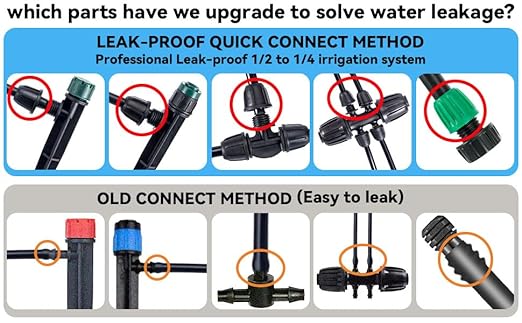 Leak-Proof Drip Irrigation Kit,Quick Connect Irrigation System,2025 New Lock Barbed Garden Watering System with 1/4 inch 1/2 inch Irrigation Tubing Hose for Garden,Raised Garden Bed, Lawn