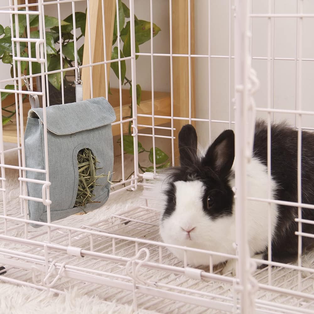 Rabbit Hay Feeder Bag, Guinea Pig Hay Feeder Storage,Sack Hay Bag Feeding Bag Storage for Chinchilla Hamsters Rabbit Guinea Pig Small Animals (M, Blue)