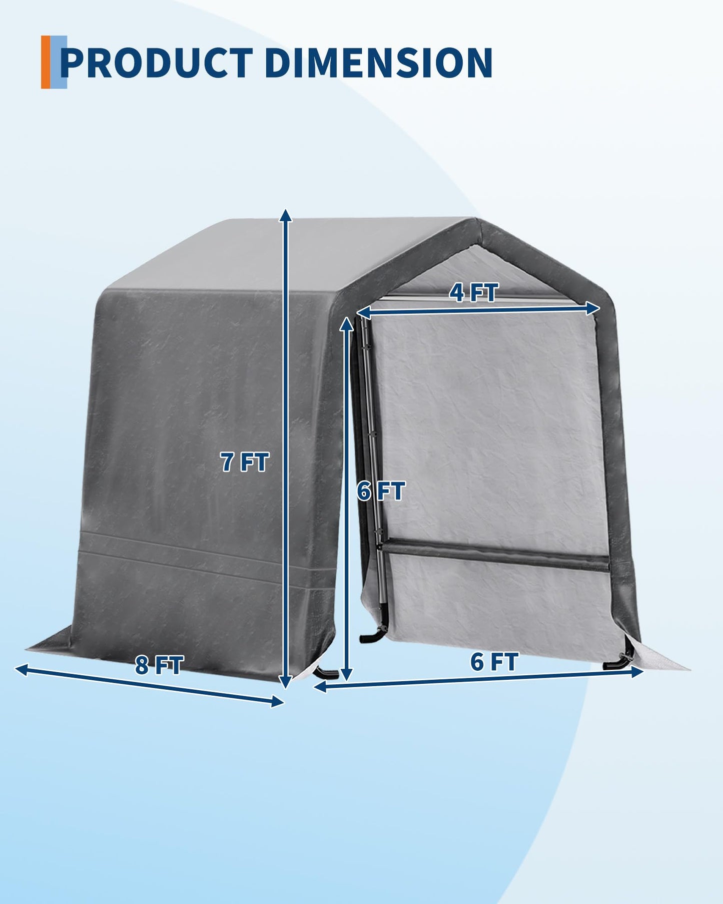 6x8FT Outdoor Portable Storage Shed with Roll-Up Door & Vent, 240G Heavy-Duty Shelter Waterproof PE Tarp, UV-Resistant Storage Sheds for Motorcycle, Firewood, Garden and Tools, Gray
