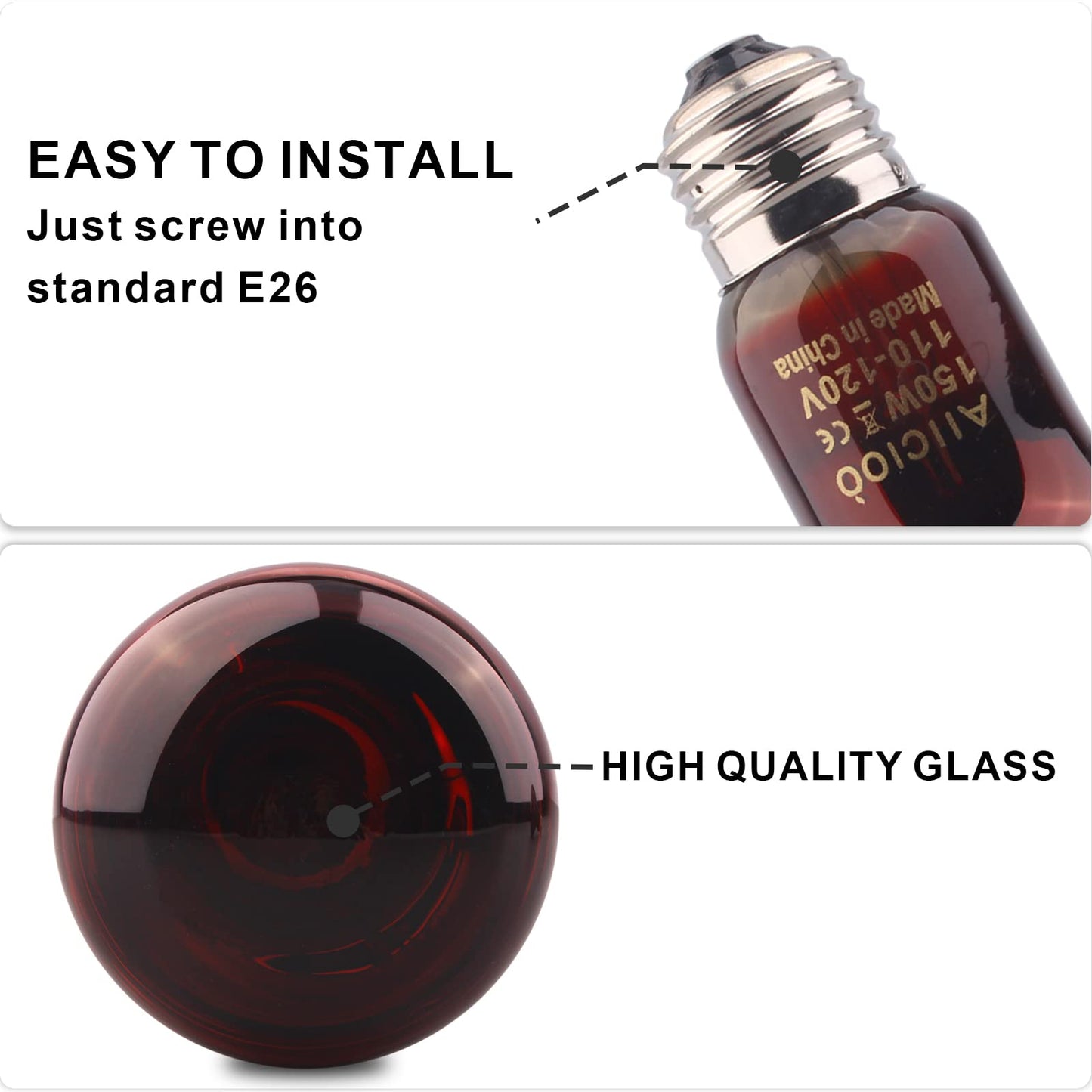 Aiicioo Reptile Red Night Light Bulb - 150W Reptile Heat Lamp Bulb Infrared Basking Spot Lamp for Bearded Dragon Lizard Turtle Hermit Crab Leopard Gecko Snake Chameleon Tank