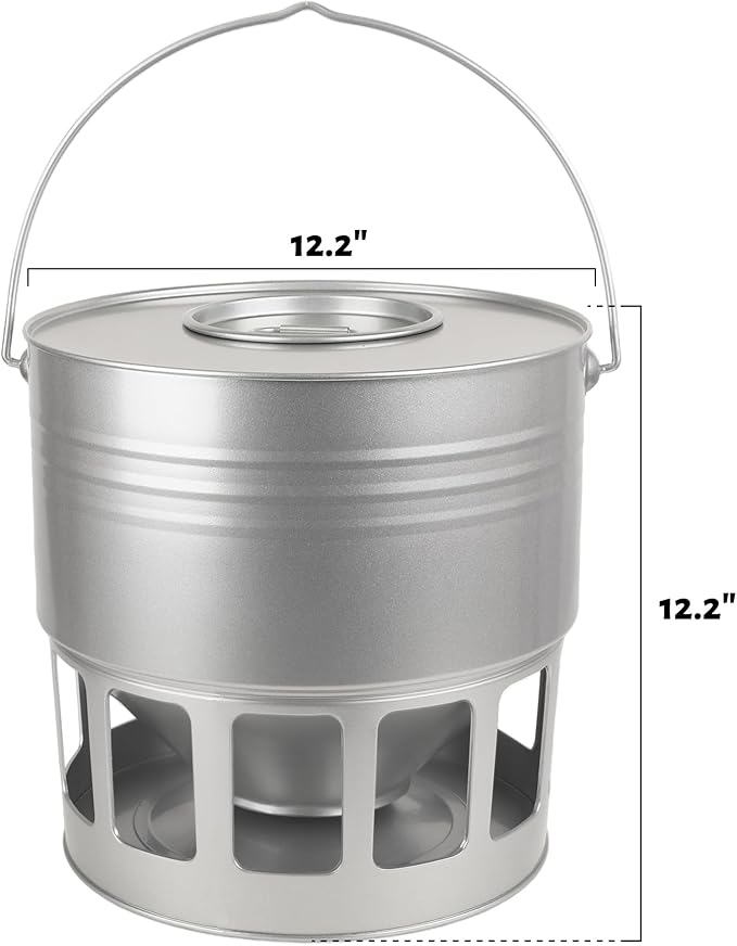 KOL Hanging Chicken Feeder – 20lbs Metal Chicken Feeder, Adjustable Poultry Feeder with 12 Ports, No Installation & Universal Height Design (Silver)