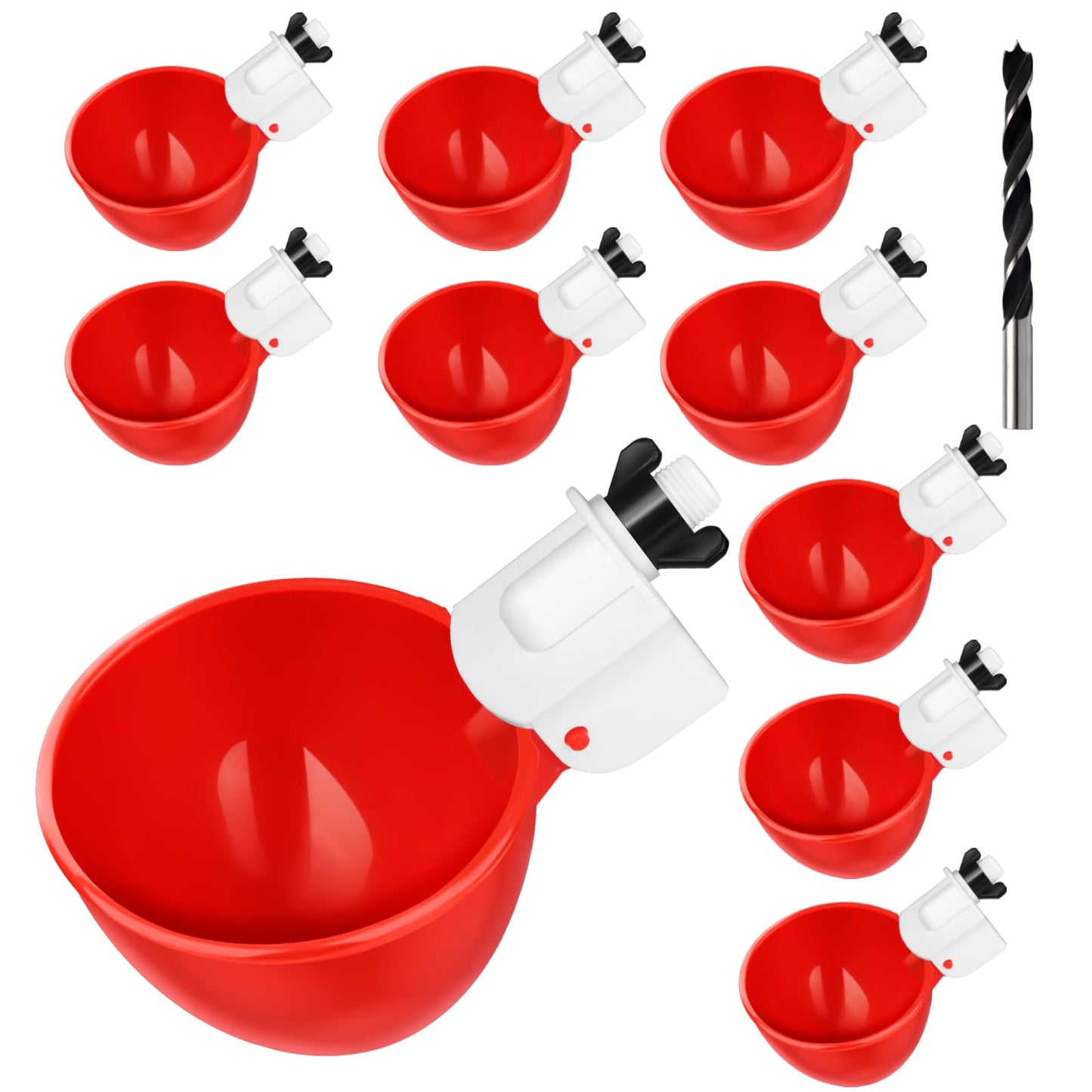 Automatic Chicken Waterer Cups,10 Pack Large Chicken Water Feeder, Universal Tee Fittings Poultry Feeder Cups Suitable for Chicken, Duck, Goose, Turkey with Mounting Hole Opener