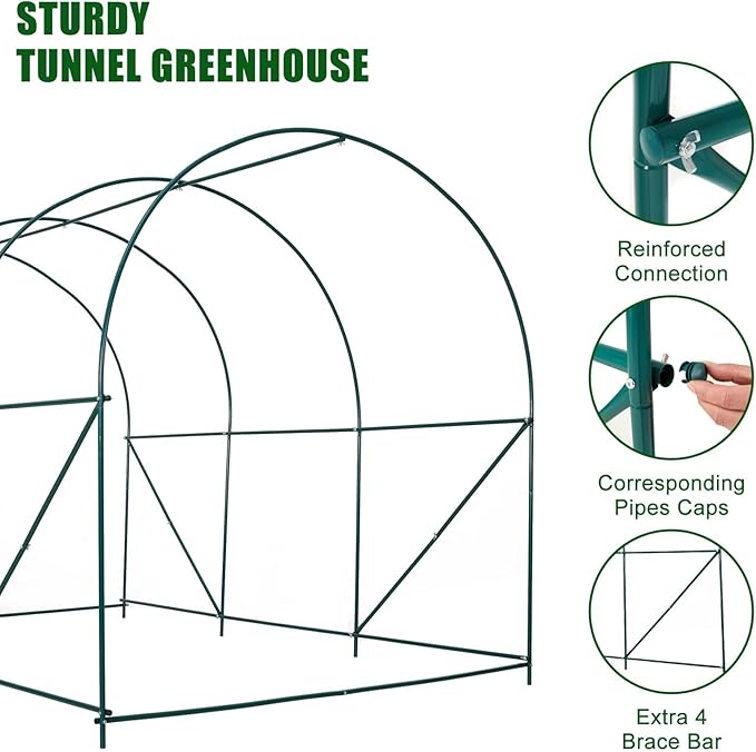 12×7×7 FT Greenhouses for Outdoors Heavy Duty, Large Walk in Green Houses for Outside with 6 Ventilated Mesh Windows & Roll-up Door & Reinforced Frame