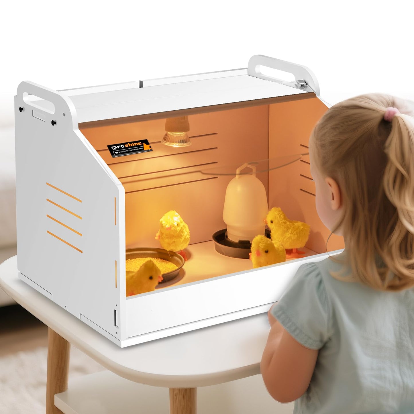Proshine Chicken Brooder Box for Chicks, Quail Brooder with Heating Lamp, 2 Mode Thermometers Warms Up to 10 Chicks for Duckling Parrot Lizard
