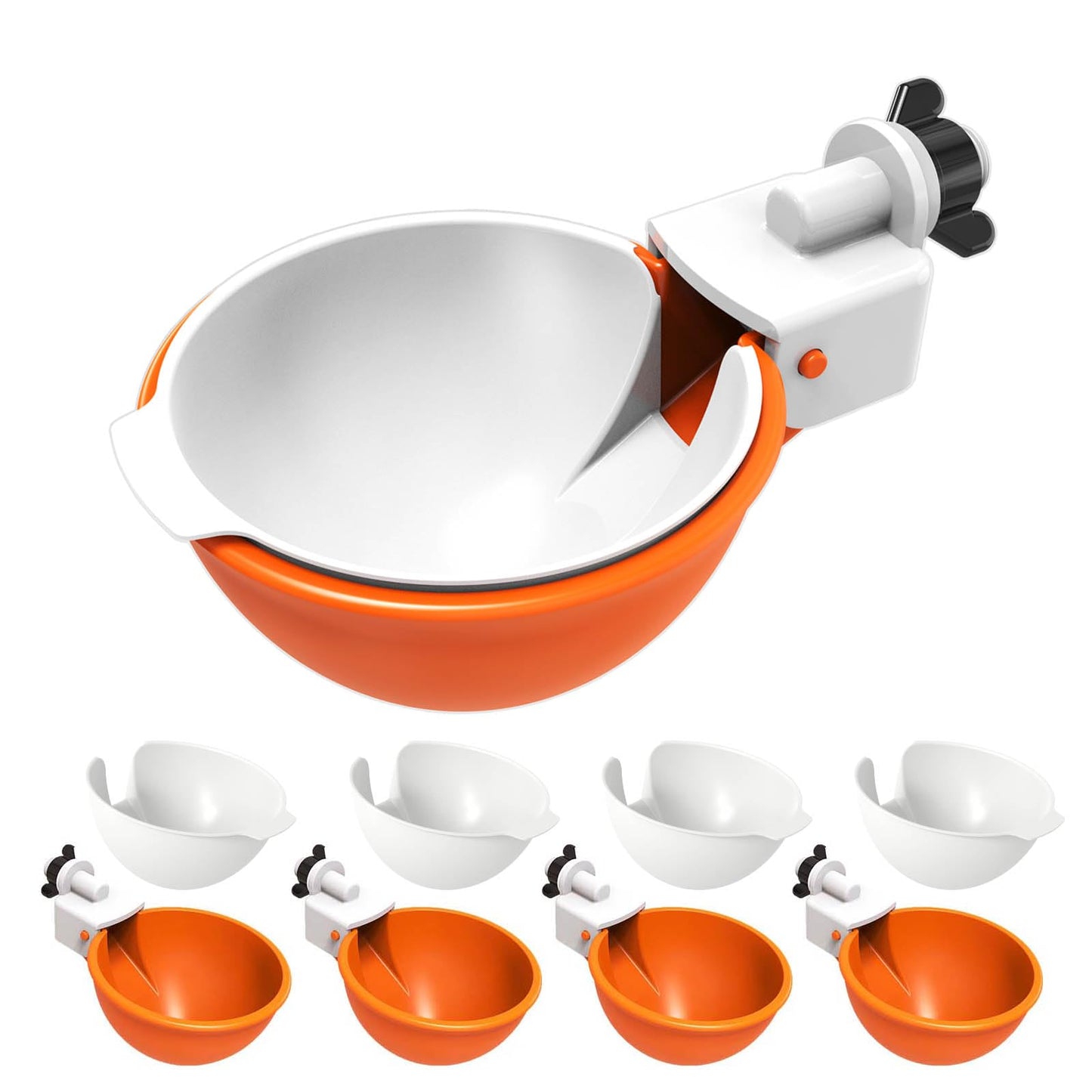 Large Automatic Chicken Waterer Cups with Inserts, Chicken Water Feeder Suitable for Chicks, Duck, Goose, Turkey and Bunny, DIY Poultry Water Feeder Kit (5 Pack-Orange)