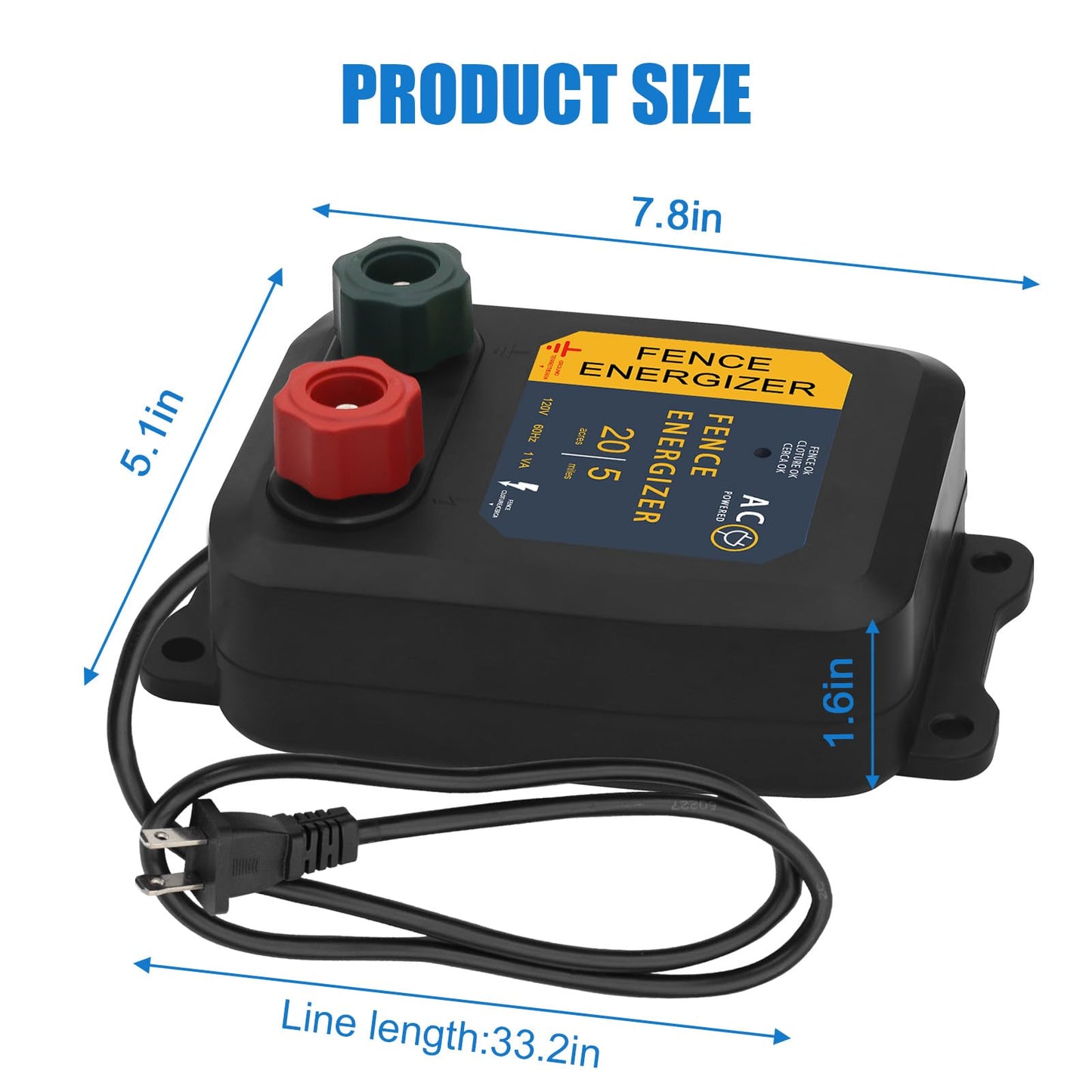 Electric Fence Charger, 5 Mile Plug in Electric Fence Energizer, for Preventing to Prevent Bears, Raccoons, Skunks Intruding