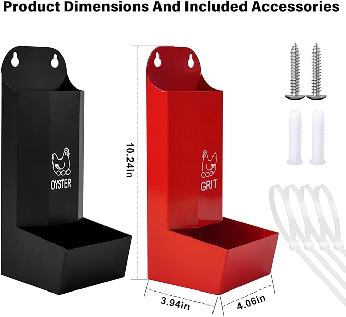 2 Pack Chicken Oyster Shell Feeder and Grit Device, Corner Chicken Feeder, Coop Accessories, Suitable for Hens and Chicks (Black+Red)