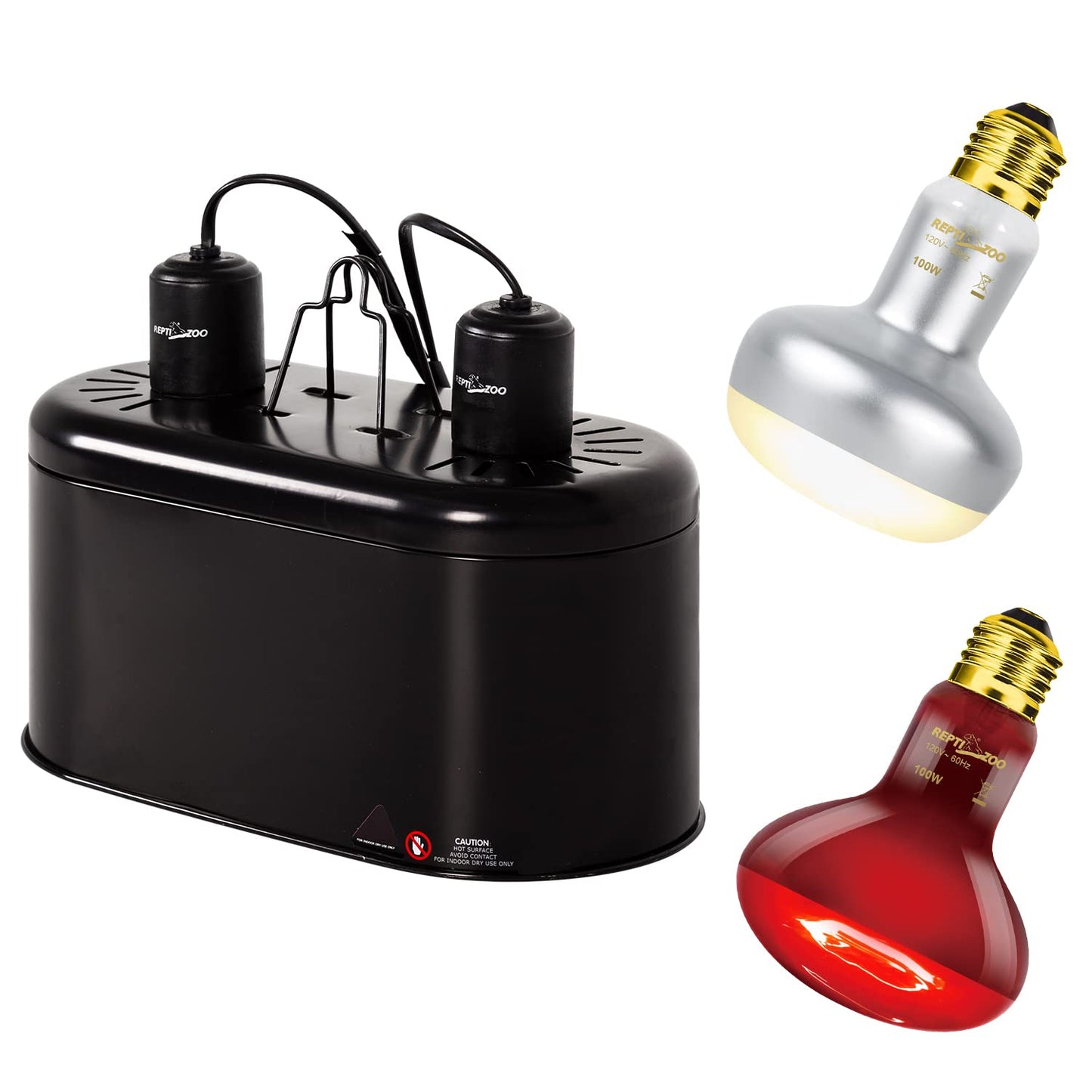 REPTI ZOO Reptile Dual Lamp Fixture Heat Lamp Bulb Combo Pack Includes 100W UVA Daylight Heating Lamp and 100W Infrared Heat Emitter Infrared Basking Spot