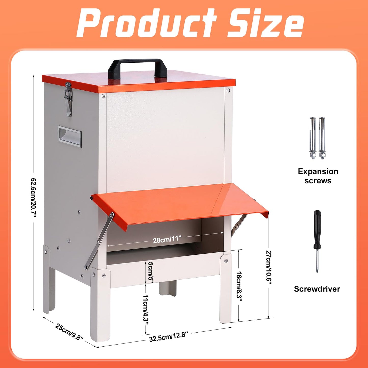 PKNYBZH 30lbs Automatic Chicken Feeder and Duck Feeder，Large Poultry Feeder for Chickens, Ducks, Geese, Pigeons, Dogs, Cats (Orange)