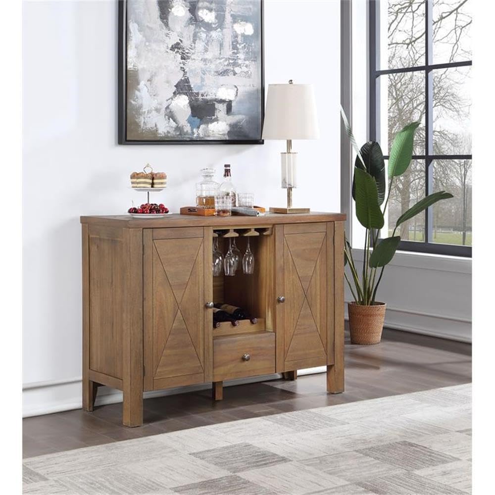 Acme Pascaline 1-Drawer Wooden Server with 2 Doors in Gray Fabric and Oak