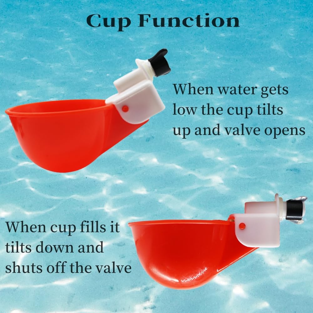 Chicken Waterer Cups, 12 Packs Poultry Water Feeder with Drill, Large Poultry Waterer Automatic Waterer for Chicken Coop, Duck, Chicks, Goose, Turkey, Bunny, Bird (Red, 12 Pack)