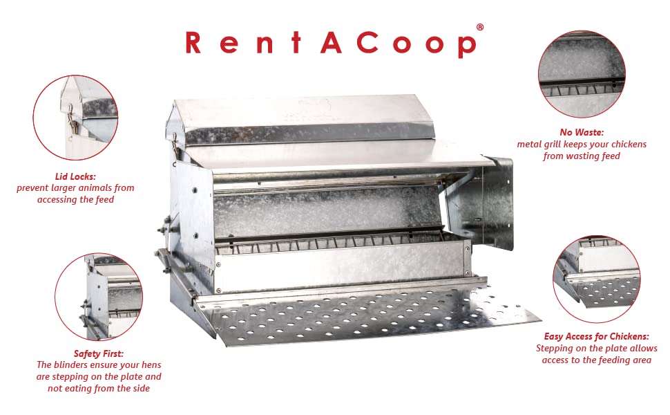 RentACoop 25lb Automatic Metal Treadle Feeder and 15lb Extension Bundle - 40lb Capacity Total