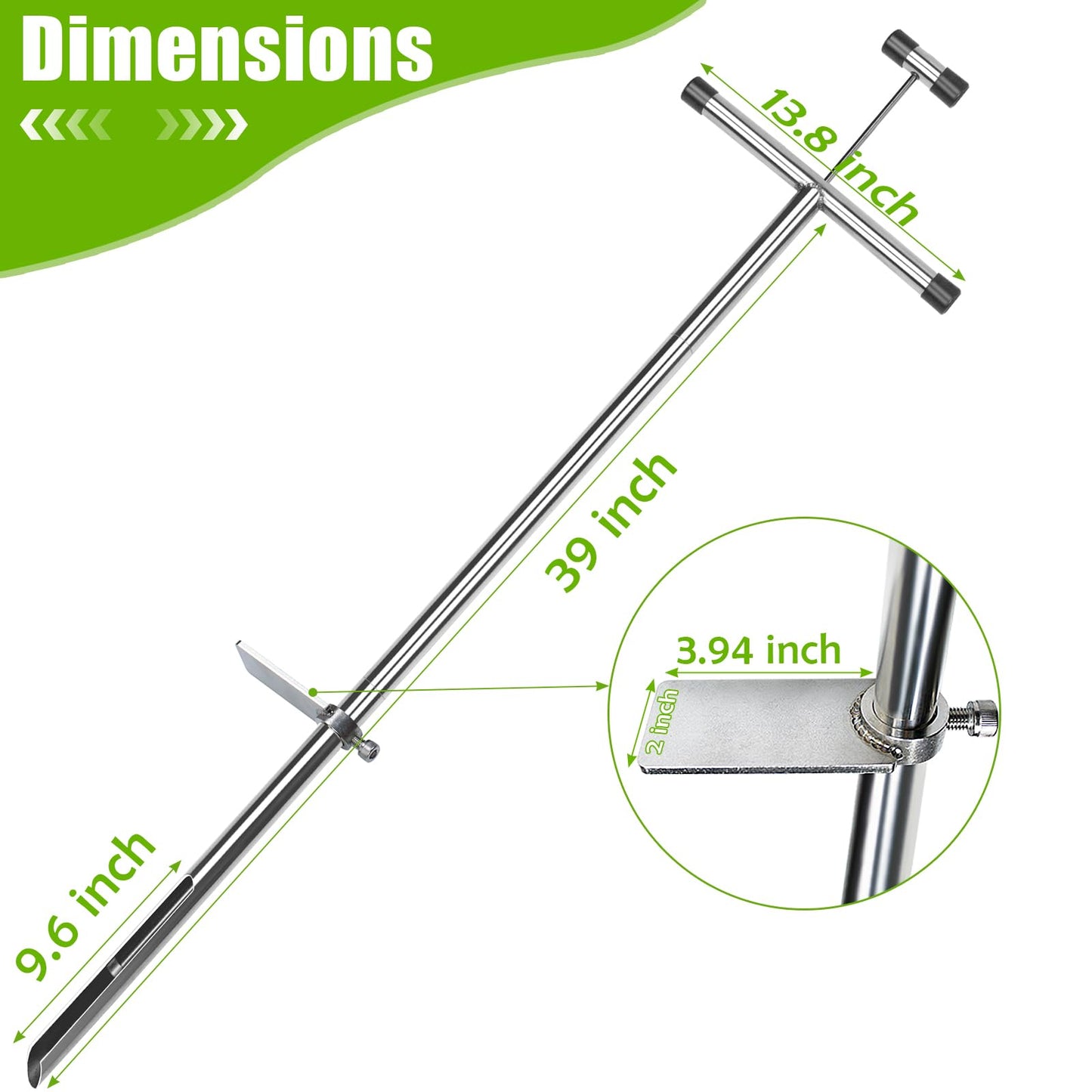 ZUIWAN 40 INCH Soil Sample Probe,Stainless Steel t-Style Handle Soil Probes for Soil Sampling,Soil Core Sampling Tool for Soil Sampling Plant Care,Garden,Farm,Agriculture,Golf Course,Lawn