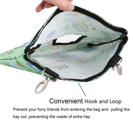 Rabbit Hay Feeder Bag Guinea Pigs Hanging Hay Rack Manger Holder Dispenser Small Animal Feeder Storage Pouch for Bunny Chinchilla Hamster (Pattern Green, 2 Windows)