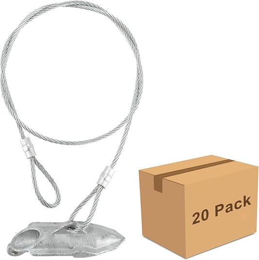 20 Pack Ground Earth Anchors - Easy Hook Anchor with 30" Long x 1/8" Cable, Ideal for Securing Shed, Fence, Green House, Swing Set and More.