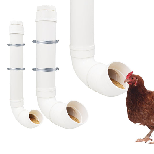 2-Pack Chicken Feeders No Waste, Chicken Feeder Kit with a Big One and a Small One, Automatic Chicken Feeder for Chicken Coop, PVC Gravity Poultry Feeders for Chickens, Ducks, Turkeys, Geese