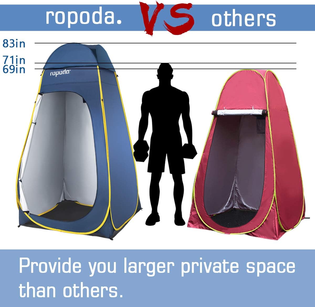 ropoda Pop Up Tent 83" x 48" x 48" Upgrade Privacy Tent, Porta-Potty Changing Portable Changing Room Includes 1 Removable Bottom,8 Stakes,1Removable Rain Cover,1 Carrying Bag