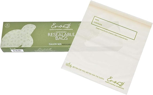 100% Compostable Food Storage Bags [Gallon 400 Pack] Eco-Friendly Freezer Bags, Resealable Bags, Heavy-Duty, Reusable, Off-White by Earth's Natural Alternative