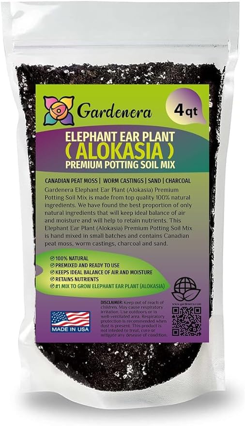 Gardenera Elephant Ear Plant Potting Mix - Premium Quality Blend for Strong Root Development and Resilient Plants - 4 Quart