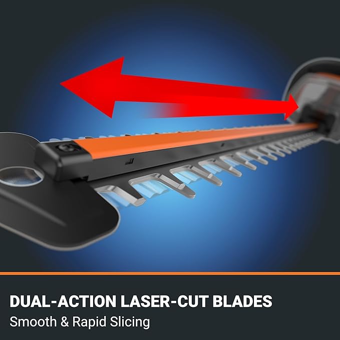 WORX Nitro WG286 24" 40V Cordless Hedge Trimmer, Electric Hedge Trimmer with Dual-Action Blades & 3400 SPM, Brushless Bush Trimmer with 180° Rotating Handle, 2 Batteries & Charger Included