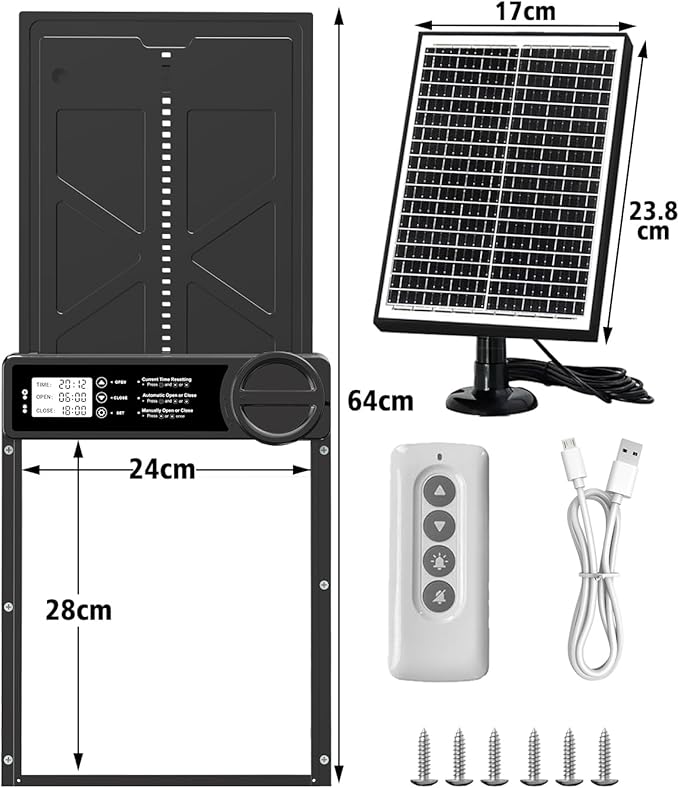 Large Size Automatic Chicken Coop Door Solar Powered - Timer/Manual Mode, Solar Chicken Coop Door Anti-Pinch, Aluminum Alloy Chicken Door | Higher Battery Capacity | 20M Remote Control
