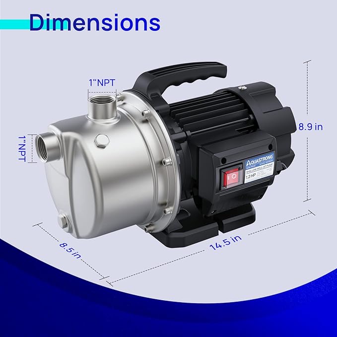 Aquastrong 1.2 HP Portable Shallow Well Pump, 1209 GPH, 115V, Stainless Steel, Sprinkler/Water Transfer Draining Irrigation Pump for Lawn