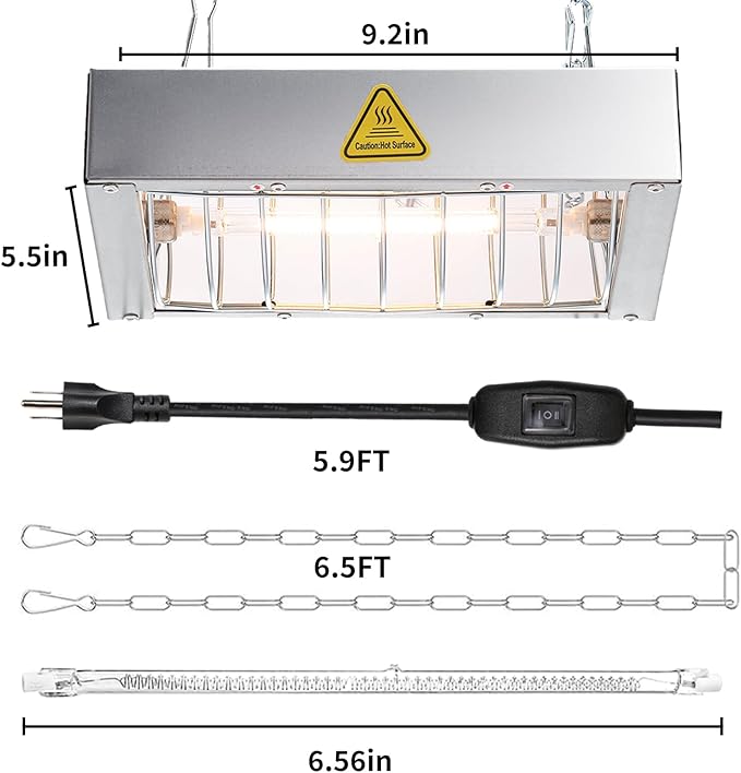 400W Chicken Coop Heater Bulb, Replacement Bulb Accessories for Chicken Heat Lamp, Brooder Heater Tubes for Chicks, Poultry, Pets, 2 Pack