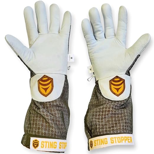 Sting Stopper Beekeeping Gloves, Ventilated Goat Skin Bee Gloves for Beekeepers, Sting Proof Bee Keeping Gear, Short Cuff Easy Fit, Protective Gloves for Apiary Work | Olive Green, X-Large