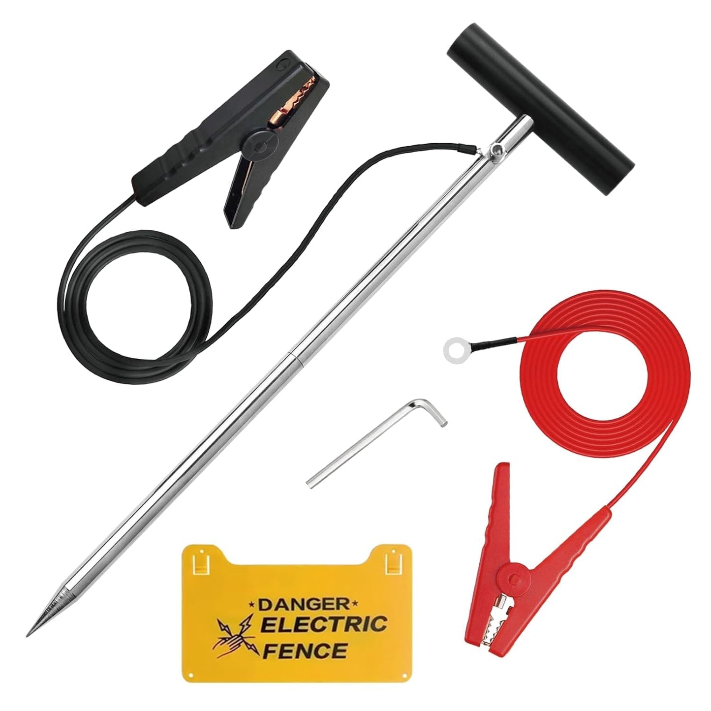 Atotalof Portable Ground Rod for Electric Fence, Includes Jumper Wires with Clips, Works with Solar Fence Charger, Energizer, Ideal for Farms, Yards & Garden Fencing